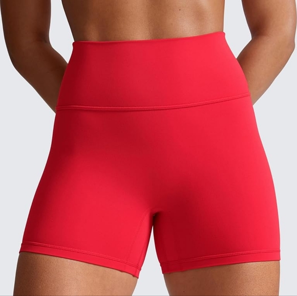 BN CRZ Yoga Deep Red v-neck bra, no front seam 5" butt scrunch bike shorts set - Picture 3 of 10